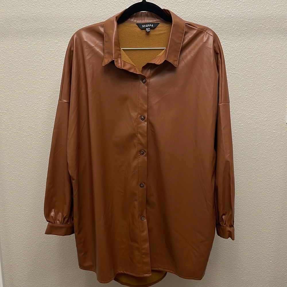 Oversized Brown Pleather Jacket - Picture 3 of 10